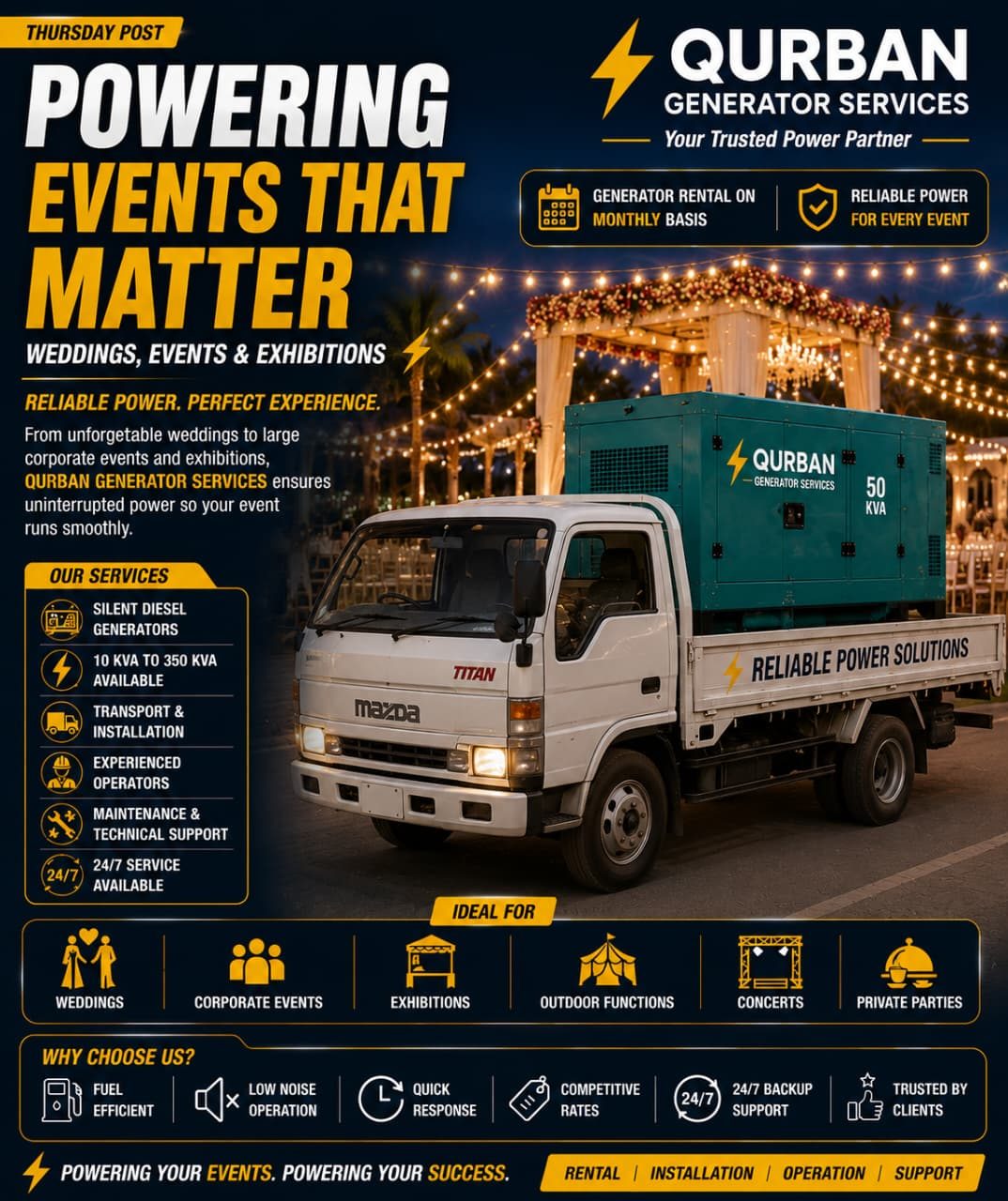 Generator delivered for a wedding event in Karachi