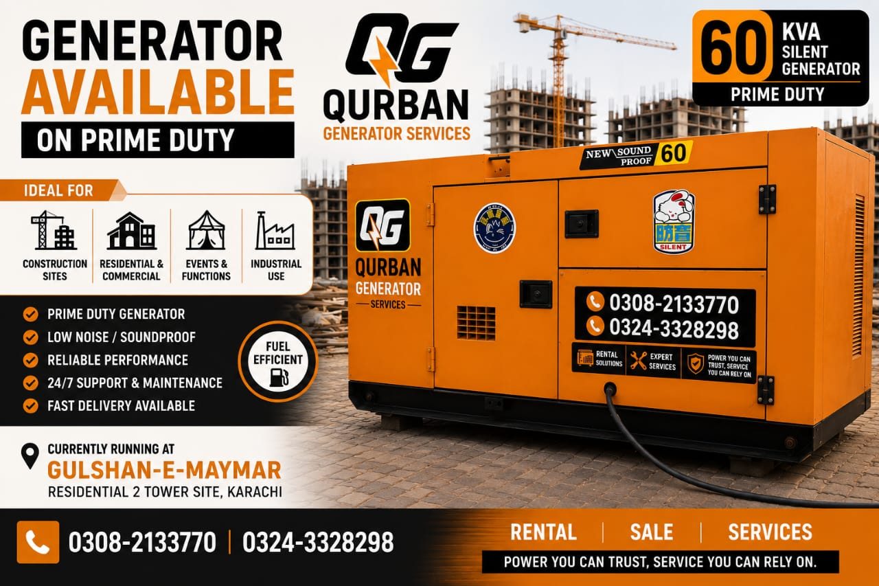 60 KVA prime duty generator at a Karachi site